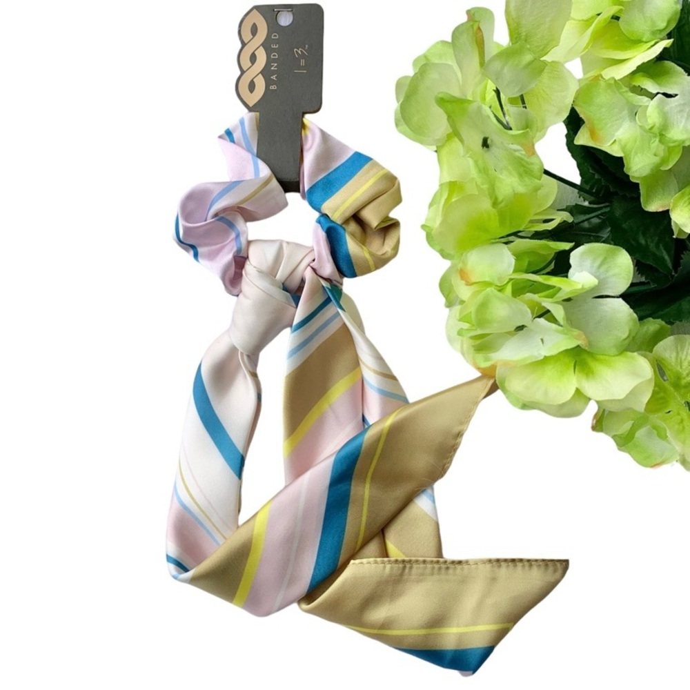 BANDED 1=3 Bandana and scrunchie combo pack - Chartreuse Stripe NWT